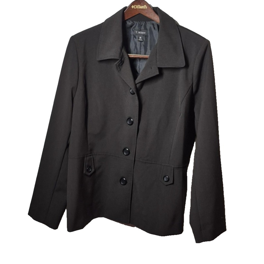 T MilanoJacket Womens 16 Black Button Front Career Work  Blazer